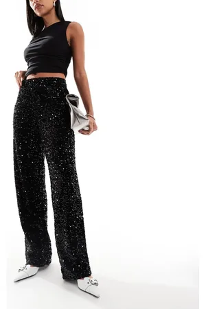 Pieces® Wide leg velour sequin pants in