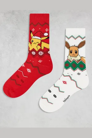 ASOS 2 pack socks christmas Pokémon Eevee and Pikachu in red and ecru