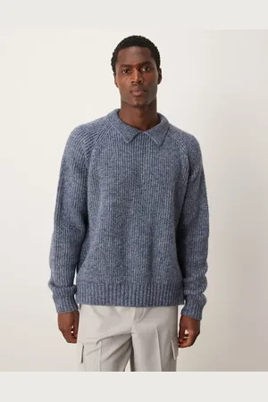 ASOS Oversized boxy fit heavyweight knitted wool mix cable sweater with collar in heather