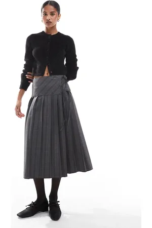 ASOS Tailored pleated wrap midi skirt in gray check