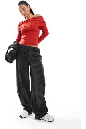 ASOS Tailored barrel leg pants in gray pinstripe
