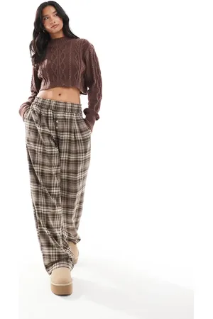 Bershka Button front pull on wide leg pants in plaid