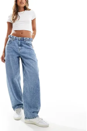 Stradivarius STR adjustable waist barrel jeans in medium washed