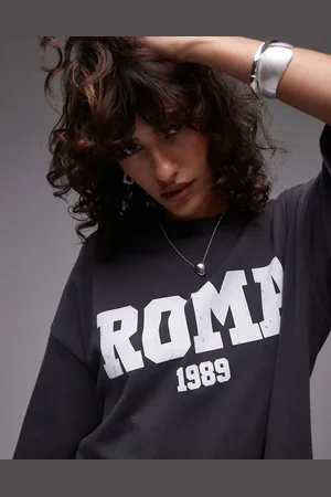 Topshop Roma 1989 graphic oversized tee in charcoal