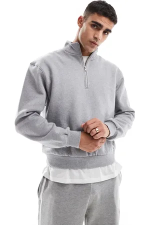 ASOS Premium heavyweight boxy oversized quarter zip sweatshirt 400gsm in heather