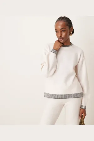 VILA Knitted oversized sweater with contrast stitch in cream - part of a set