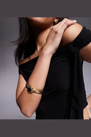 8 Other Reasons Cuff bracelet with black stone in 18k plated