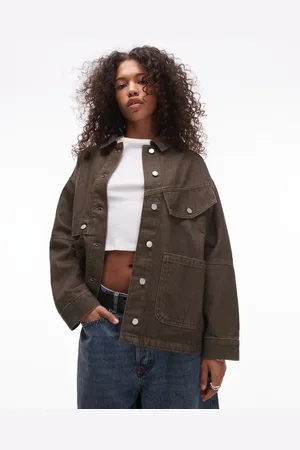 Topshop Oversized cotton jacket with cord collar in