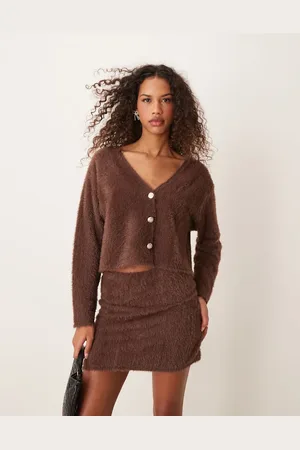 Miss Selfridge V neck button up cardigan in chocolate - part of a set