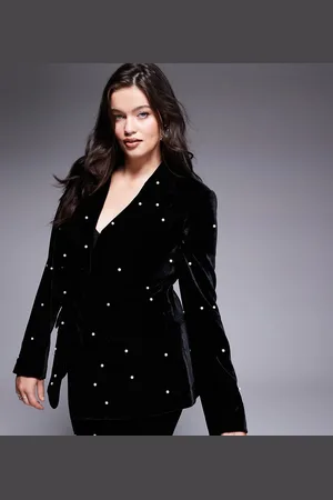 ASOS Curve pearl embellished velvet blazer in - part of a set