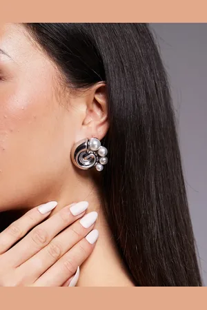 8 Other Reasons Swirl chunky earrings with pearl detail in rhodium plated