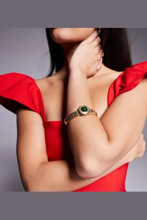 8 Other Reasons Cuff bracelet with green stone in 18k plated