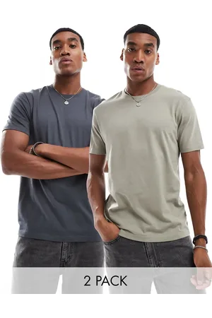 ASOS 2 pack crew neck t-shirts in charcoal and khaki