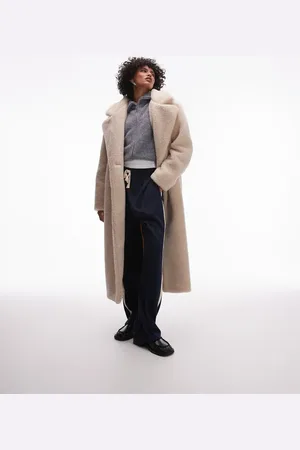 Topshop Longline throw-on borg coat in cream