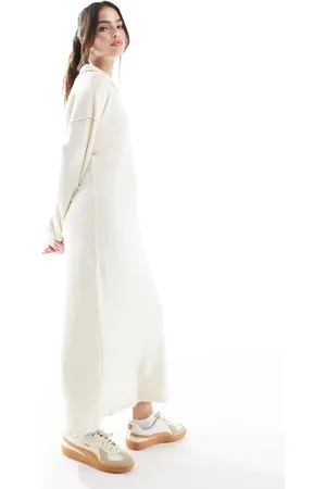 VERO MODA Supersoft polo neck ankle dress in cream melange