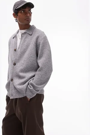 Topman Knitted button through cardigan in charcoal
