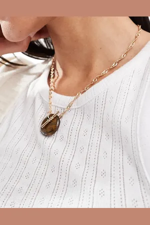 ASOS Necklace with tigers eye style tbar in tone