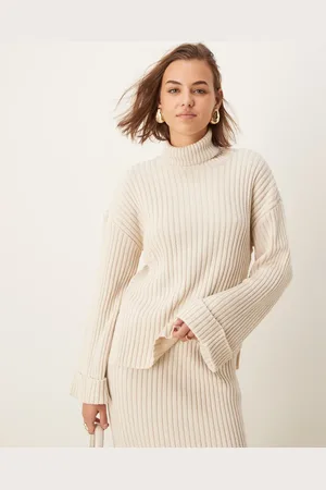 Y.A.S Knitted roll neck sweater with turn up sleeves in cream - part of a set