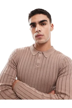 ASOS Knit washed muscle ribbed polo sweater in