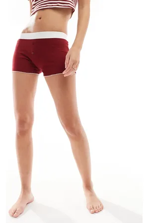 ASOS Mix & match shorts with exposed waistband and picot trim in burgundy