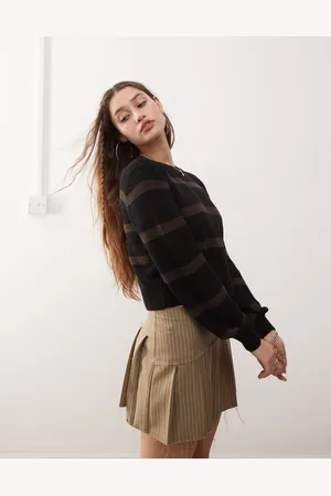 Noisy May Round neck sweater in & brown