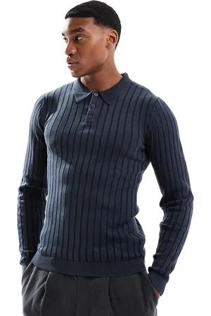 ASOS Knitted washed muscle rib polo sweater in