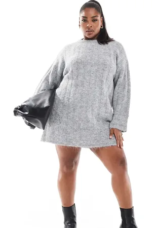 Pieces® Pieces Curve knit mini dress with wide sleeves in medium heather