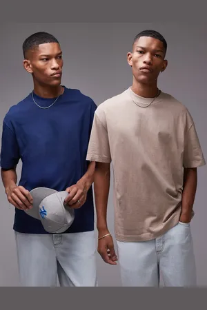 Topman 2-pack oversized fit washed T-shirts in blue and light brown