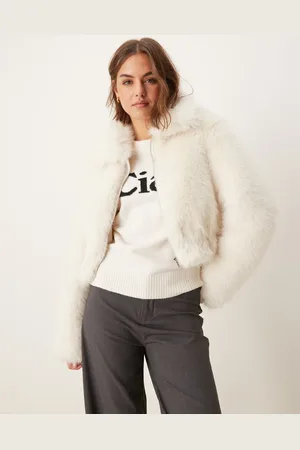 ASOS Cropped faux fur bomber jacket in cream