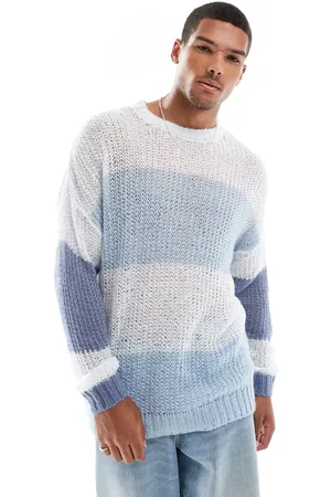 ASOS Oversized open knit crew neck sweater in stripe texture