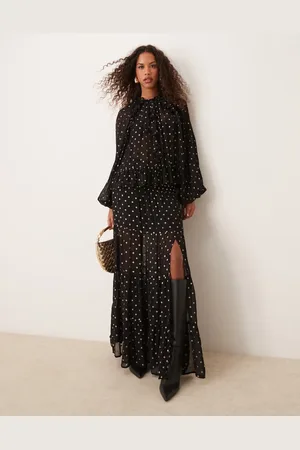 ASOS Curve metallic dot maxi skirt in black & gold