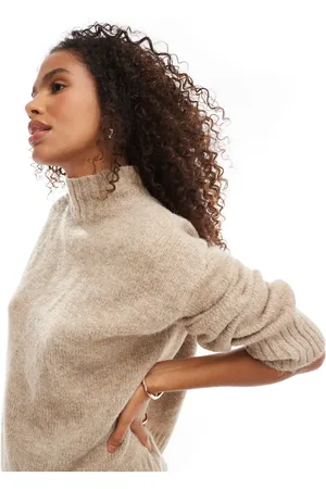 VERO MODA High neck sweater with ribbing in beige melange