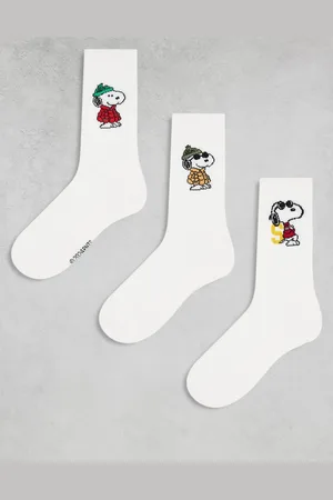 ASOS 3 pack socks with cool Snoopy artwork in ecru