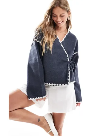 VILA Wrap front cardigan with contrast stitch in
