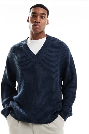ASOS Oversized knit fisherman ribbed V-neck sweater in