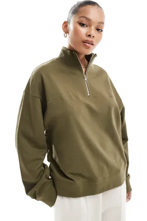 ASOS Half zip sweatshirt in khaki