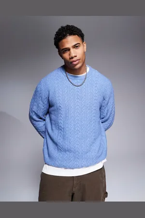 ASOS Relaxed slouchy crew neck cable knit sweater in blue