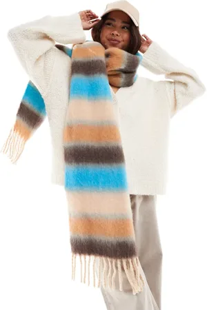 ASOS Scarf with brushed stripe design in blue and orange design