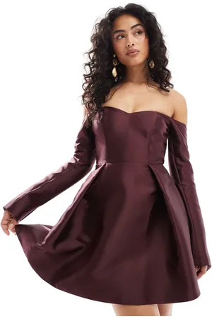 EVER NEW Satin long sleeve mini dress in oxblood
