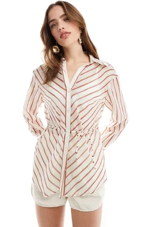 MANGO Tie front stripe shirt in light