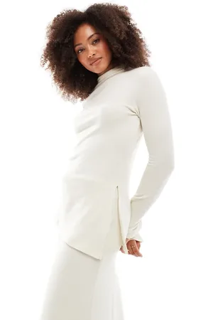VERO MODA Mix and match supersoft side split top in cream melange