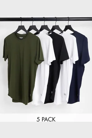 JACK & JONES 5 pack longline hem crew neck t-shirt in