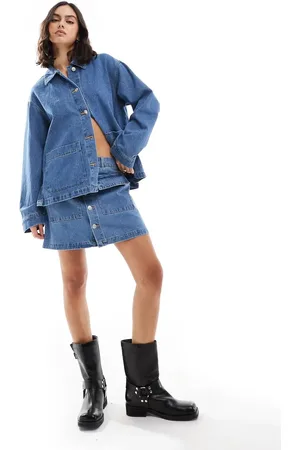 Pieces® Utility denim mini skirt in medium - part of a set