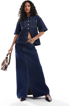ASOS Denim maxi split front skirt in indigo