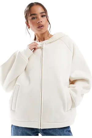 ASOS Scuba hoodie with borg hood and lining in cream