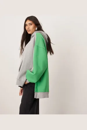 ASOS Oversized split hem color block hoodie in green and gray