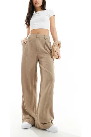 ASOS Wide leg dad pants with linen in stone stripe