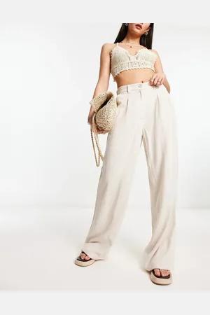 ASOS Wide leg dad pants with linen in stone