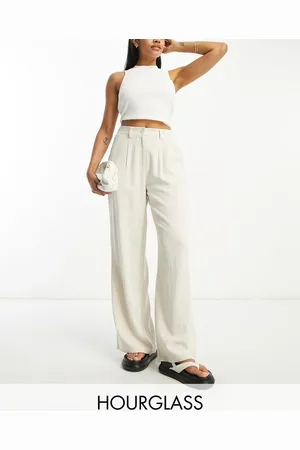 ASOS Hourglass wide leg dad pants with linen in stone