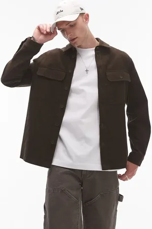 Topman Long sleeve corduroy overshirt in chocolate